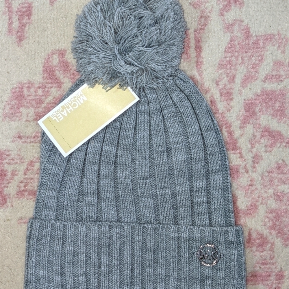 Grey Pom Pom Knit Beanie Winter Hat